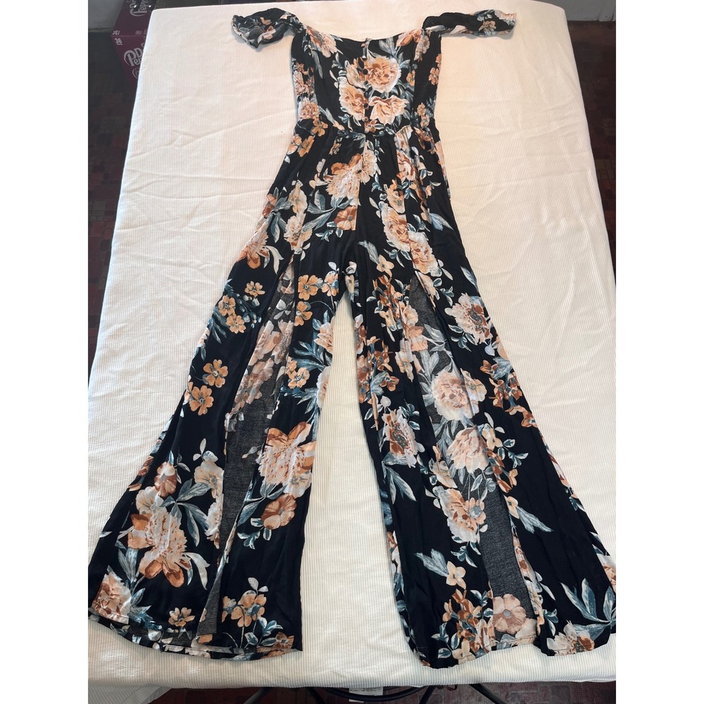 American Rag Floral Off Shoulder High Slit Wide Leg Jumpsuit Small